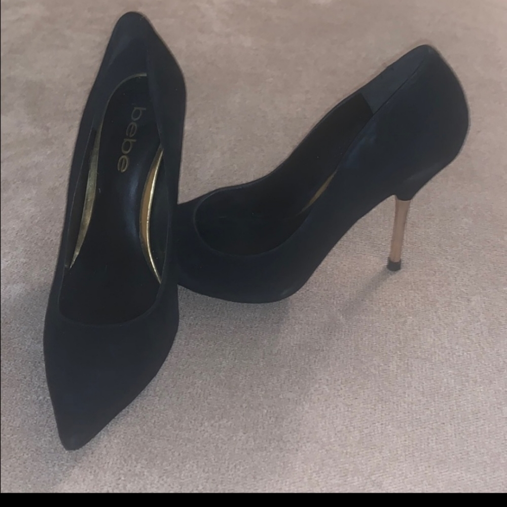 bebe Black Heels with Gold Accents